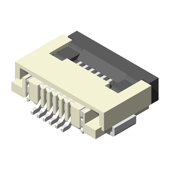 0.5mm FPC, H=2.0mm, R/A SMT, ZIF, Flip
