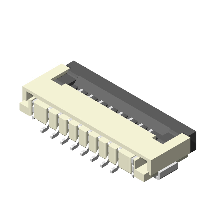 1.0mm FPC, H=2.0mm, R/A SMT, ZIF, Flip