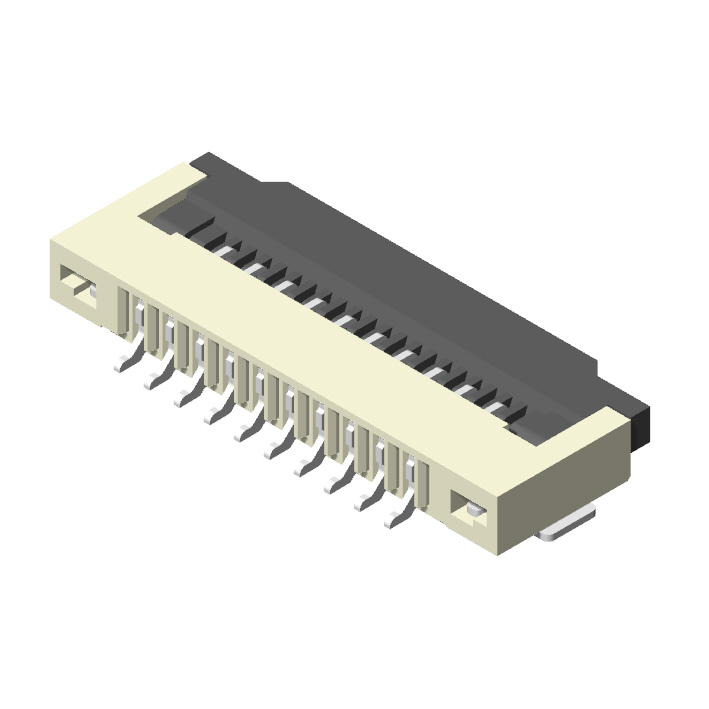 1.0mm FPC, H=2.0mm, R/A SMT, ZIF, Flip